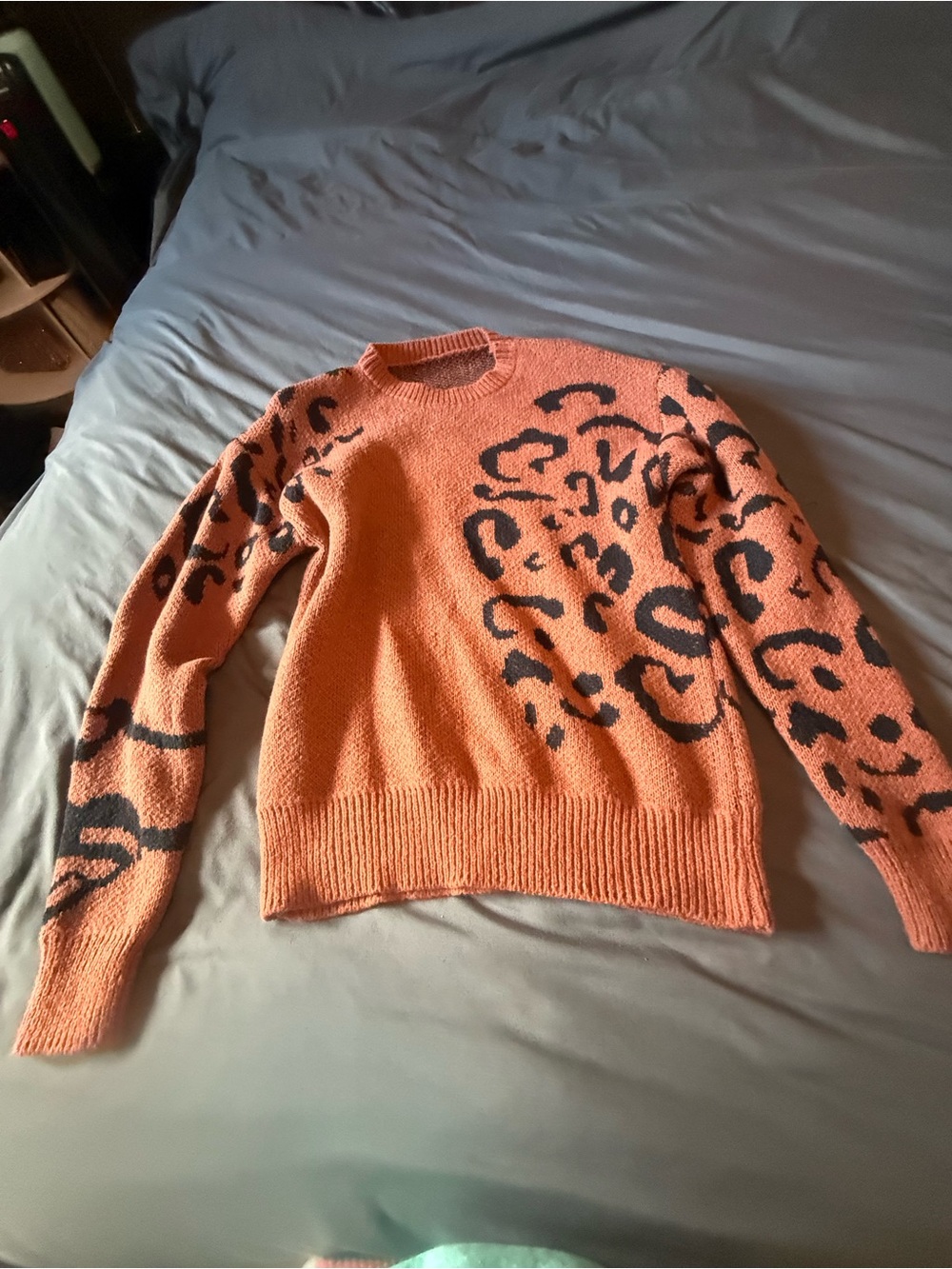 Classic Orange Leopard-Print Crewneck Sweater - Women's